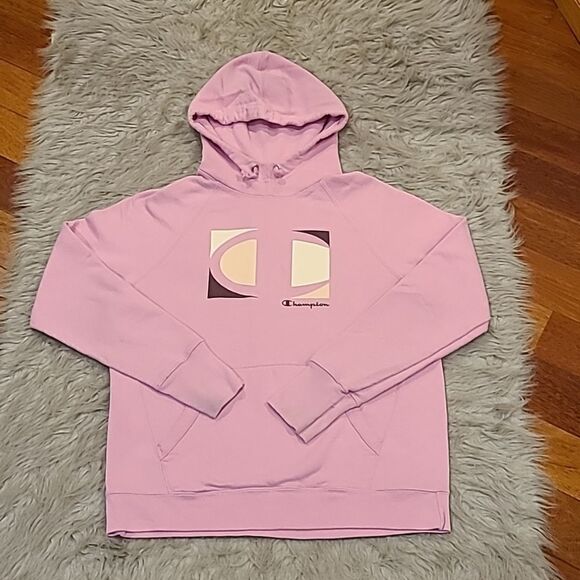 Champion womens pink logo pullover hooded sweatshirt size medium - Picture 1 of 8